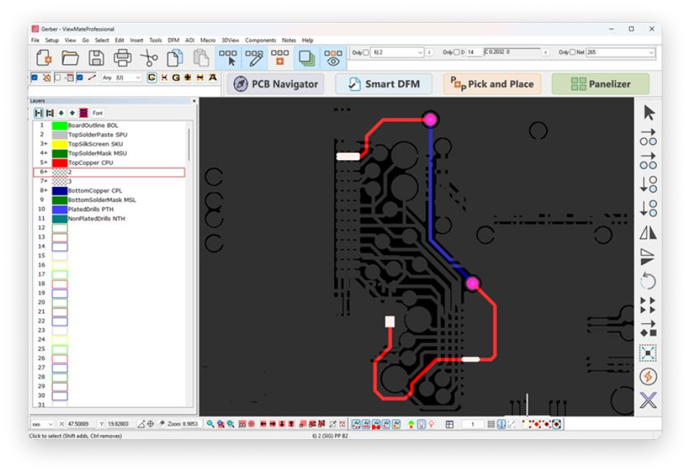 Electrically connected elements
